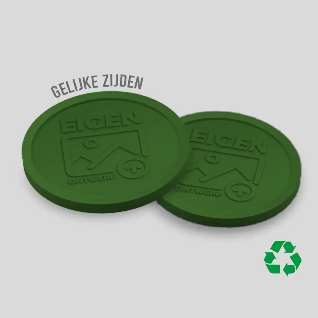 Eco Relief Consumptiemunten Gelijke zijde 29mm | Eigen Upload